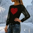 thumbnail image 5 of Tbopshirt Womens Blouses Long Sleeve Round Neck Sheer Mesh Panel Sequin Print Casual Valentine's Day Love Heart Graphic Pullover Black,L, 5 of 9