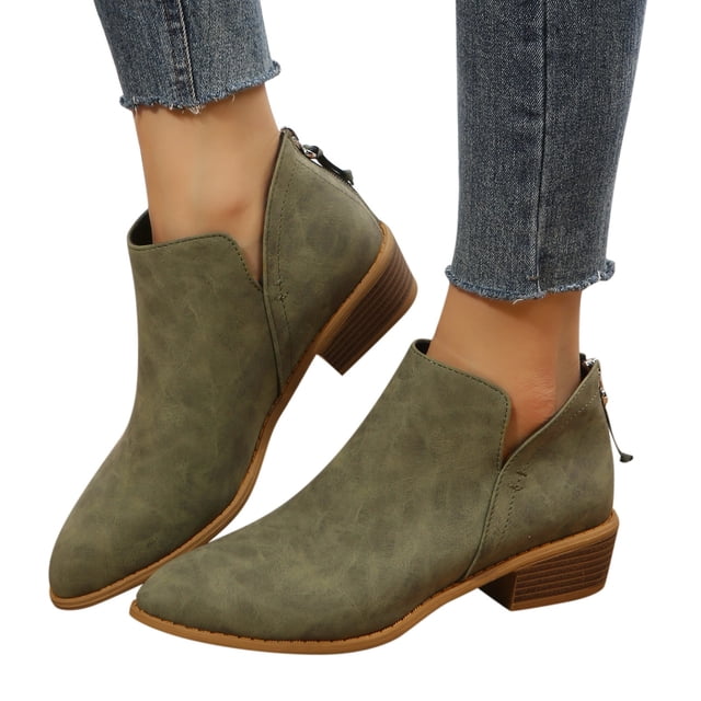 Leozcaa Bottines pour Femmes Bout Pointu Bottines Courtes avec Fermeture Éclair Faux Suède Robe Western Automne 2025 Chaussures