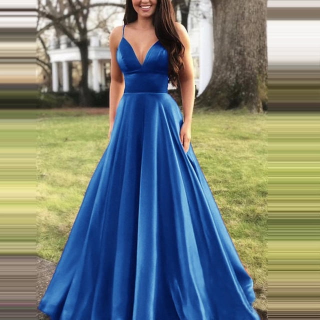 Vestido de noche sin mangas con tirantes y cuello en V sexy de color sólido a la moda para mujer