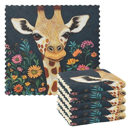 

6 Pieces of Kitchen Towels 11x11Inch Kitchen Dish Cloths Kitchen Dish Towels Reuseable Cleaning Cloths Flowers and Giraffes