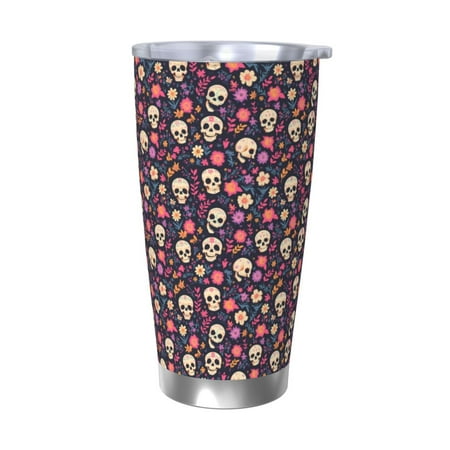 

Zeuib Skull flower leaf colorful Printed 20oz Stainless Steel Insulated Car Cup Stainless Steel Thermal Cup Vacuum Insulated Leak-proof Travel Mug Cup-Without Straw