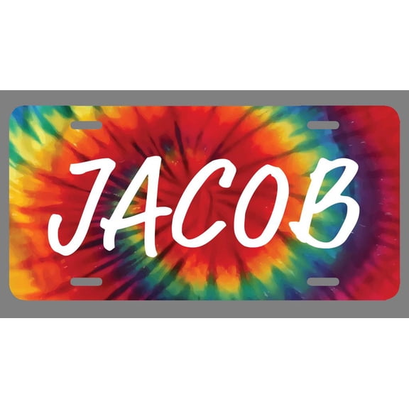 Jacob Name Tie Dye Style License Plate Tag Vanity Novelty Metal | UV Printed Metal | 6-Inches By 12-Inches | Car Truck RV Trailer Wall Shop Man Cave | NP1729