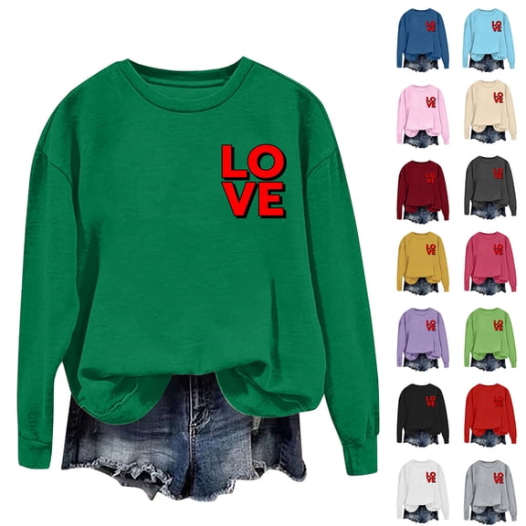 Itsame Long Sleeve T-Shirts Women's Valentine's Sweatshirt Loose Crew Neck Tops Red Size XL