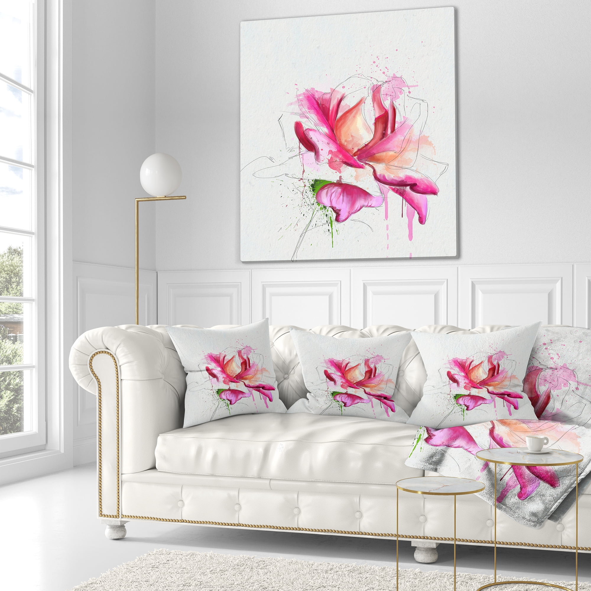 Designart Violet Watercolor Rose Sketch - Floral Throw Pillow - 16x16