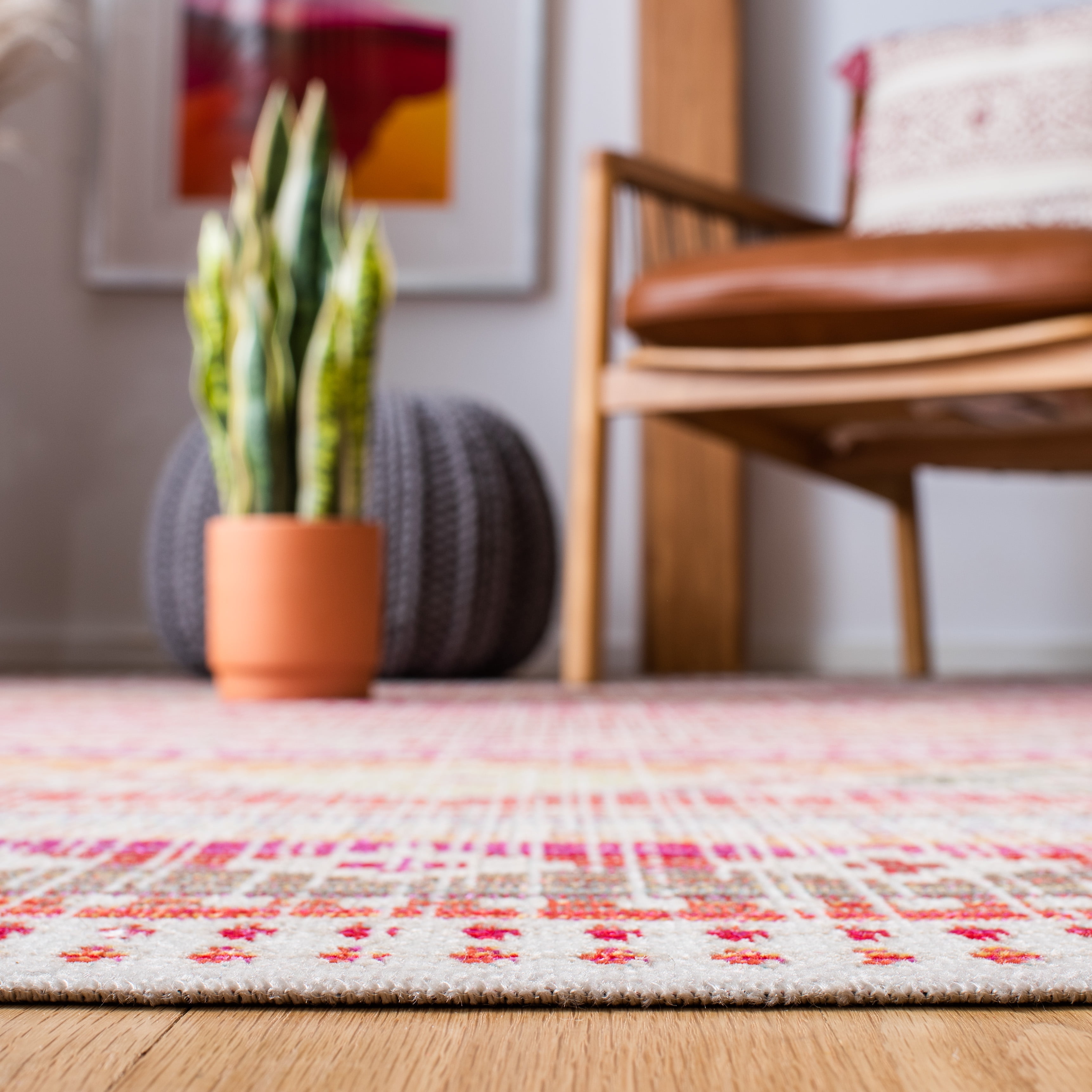 SAFAVIEH Montage Watson Geometric Indoor/Outdoor Area Rug, Red/Fuchsia, 6'7" x 6'7" Round