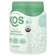 KOS Plant Based Protein Powder, No Erythritol, Unflavored & Unsweetened - USDA Organic Pea Protein Blend, Superfood with Vitamins & Minerals - Dairy Free, Meal Replacement for Women & Men, 20 Servings