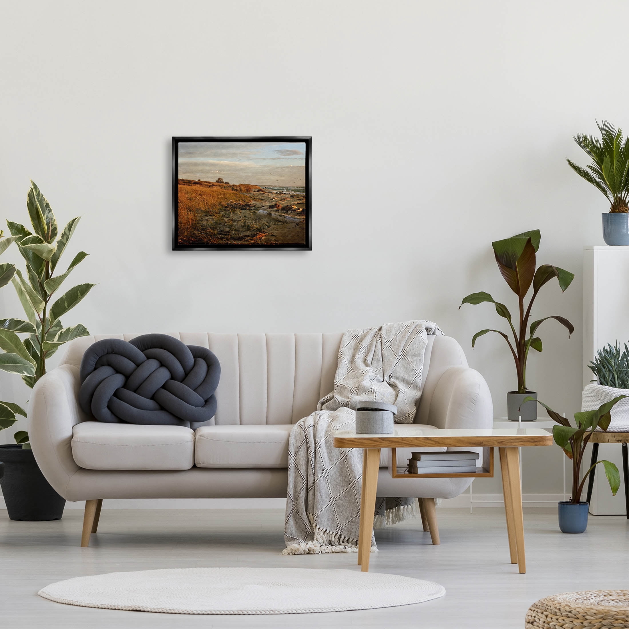 Seaside Reeds Coastal Scene Landscape Photograph Jet Black Framed Art Print Wall Art