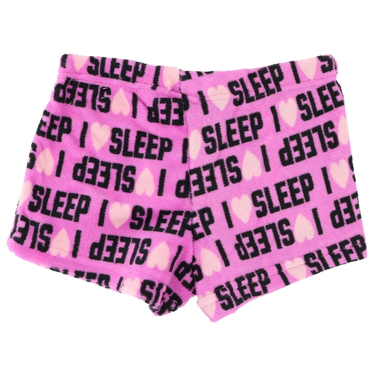 Emme Jordan Junior s Fuzzy Plush Pajama Shorts I Love Sleep Pink Medium