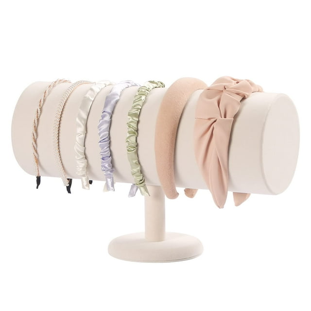 ByKen Soporte para diadema con barra en T, organizador, banda para el cabello, accesorios de joyería para orejas, soporte de exhibición para niñas (terciopelo beige)