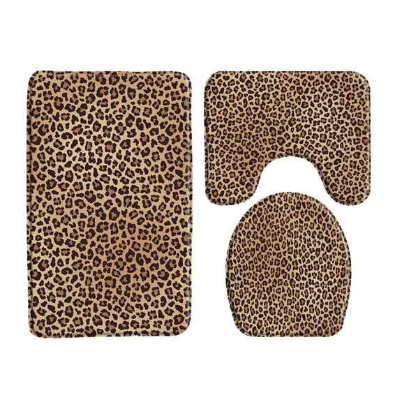 Fashion Leopard Pattern 3pcs Bath Mats Bathroom Toilet Rug Carpet Flannel Non-slip Bathroom Decor Grey cheetah Bath Mat Sets Rug