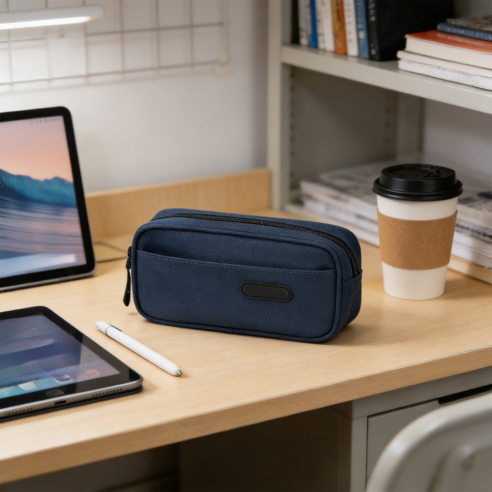 RBCKVXZ Cute Corduroy Pencil Case, Stationery Storage and Organizer, Pen Pouch, Large Pencil Bag with Zipper, Office Supplies (Blue)