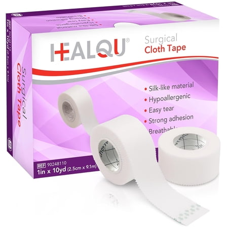 Healqu Silk-Like Cloth Medical Tape - 1" x 10yd, 12 Pack - Strong Adhesive Surgical Tape for Dressings, Splints, and Long-Term Care