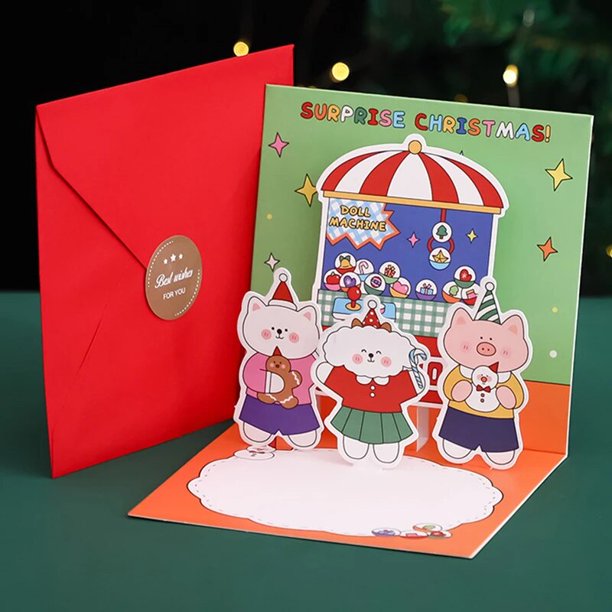 Tarjeta de felicitación 3D de Feliz Navidad, mensaje escrito a mano, tarjetas de bendición de agradecimiento para regalo de Año Nuevo 2023, decoraciones de fiesta de Navidad Noel