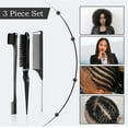 thumbnail image 2 of Black, 3 Pcs Slick Back Hair Brush Set - 1 Pcs Edge Brush 1 Pcs Bristle Hair Brush 1 Pcs Rat Tail Comb - Teasing Brush Set for Smoothing Baby Hair & Flyaways, 2 of 4