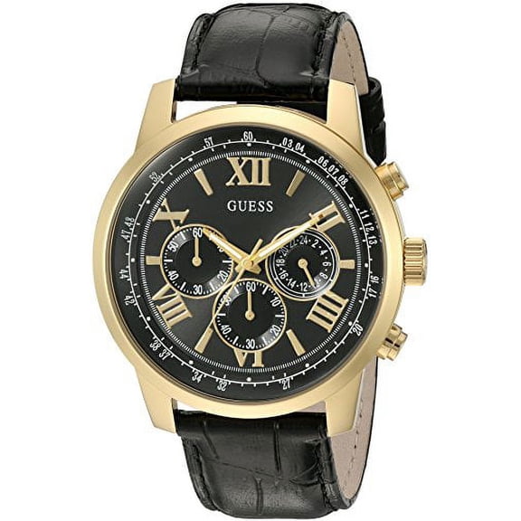 Guess Men's U0380G7 Dressy Stainless Steel Multi-Function Watch with Chronograph Dial and Genuine Leather Strap Buckle
