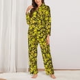 thumbnail image 2 of KLL Yellow Butterflies Print Women's Long Sleeve Pajamas with Pants Sleepwear Loungewear 2 Set-Medium, 2 of 7