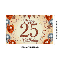 Glittery 25th Birthday Banner with Balloons Stars Background Party Decoration Photography Props for Birthday Party Celebration Event Decor Backdrop