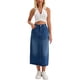 thumbnail image 2 of Falda de mezclilla midi ajustada para mujer INSPIRE CHIC, con cintura alta, abertura trasera, bolsillos, estilo casual, talla L, azul oscuro, 2 of 6