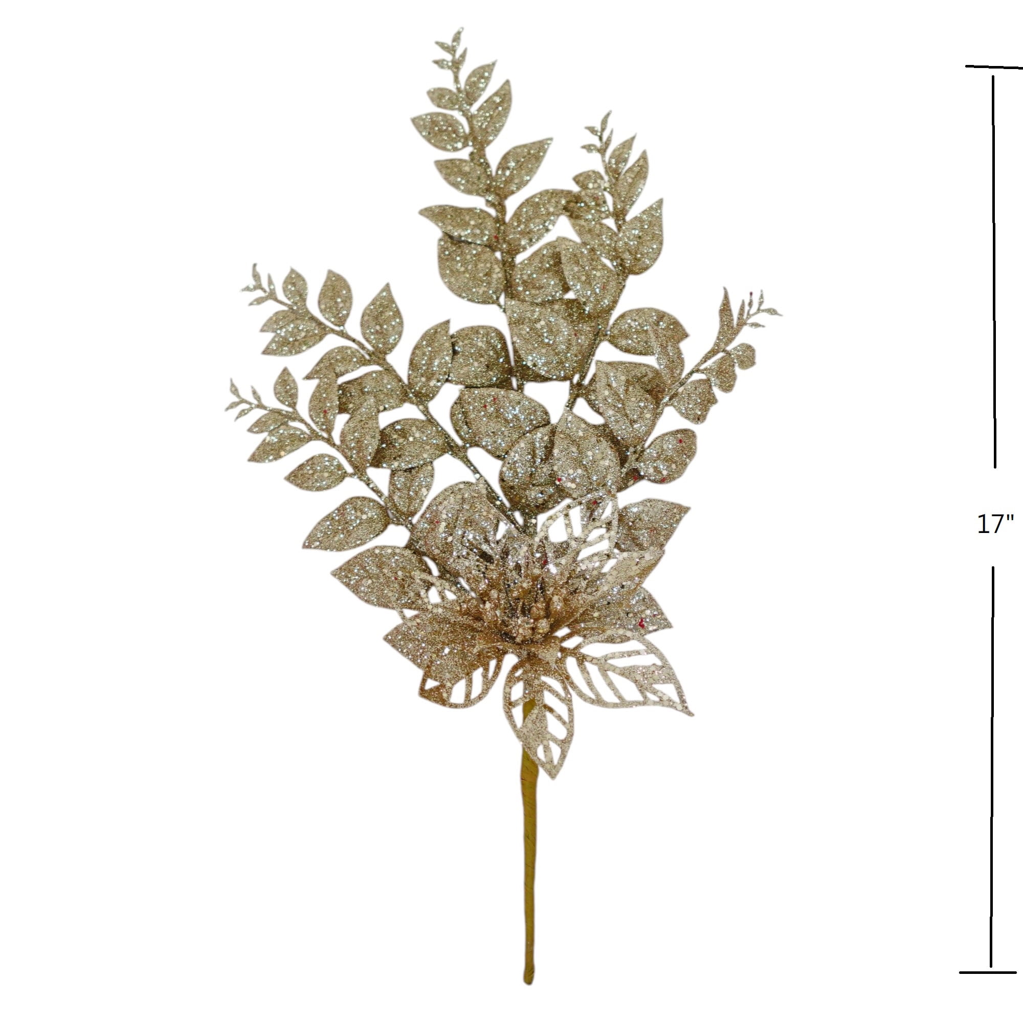 Holiday Time 17IN Gold Leaves with Poinsettia Pick