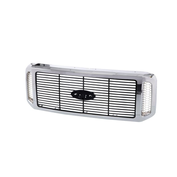 Tomoka Replacement Parts Front Grille Grill Assembly With Chrome Frame Shell With Horizontal Bar Insert With Honeycomb Side Insert Compatible With Ford F250 F350 F450 F550 Superduty 2006 2007