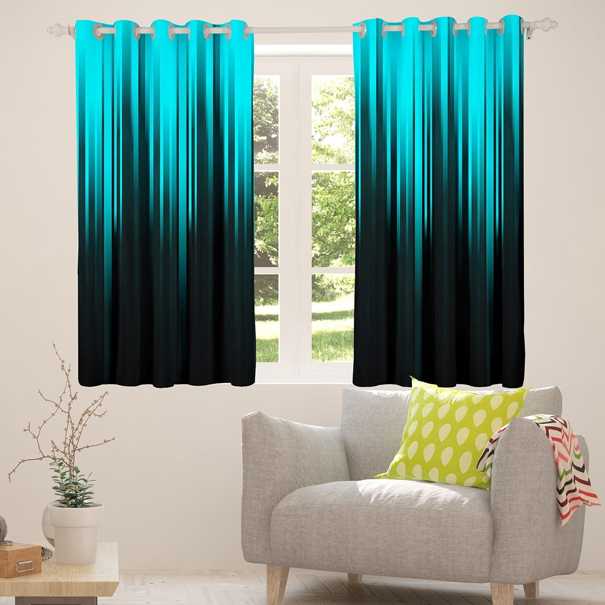 Gradient 30%-50% Blackout Curtains Teal Black Abstract Ombre Curtains & Drapes,Geometry Striped Window Curtains,Boho Exotic Hippie Geometric Stripes Curtains 42"Wx63"L