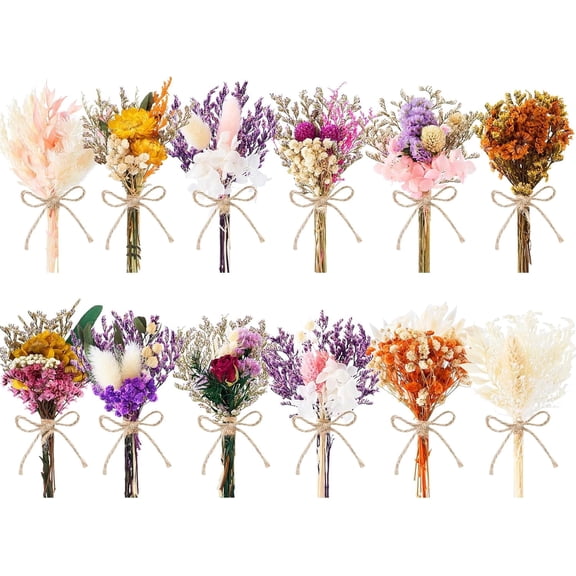 Tivkeber 12/24 PCS Dried Flowers Bouquet for Vase, Various Wildflowers with Stems, Mini Handmade Natural Real Bulk Craft (Blossoms)