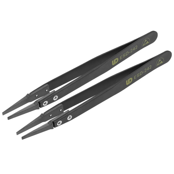 Pinzas de Precisión Anti-Estáticas ESD de Unique Bargains, Pinzas de Punta Plana de Acero Inoxidable para Electrónica de Manualidades 2Pcs
