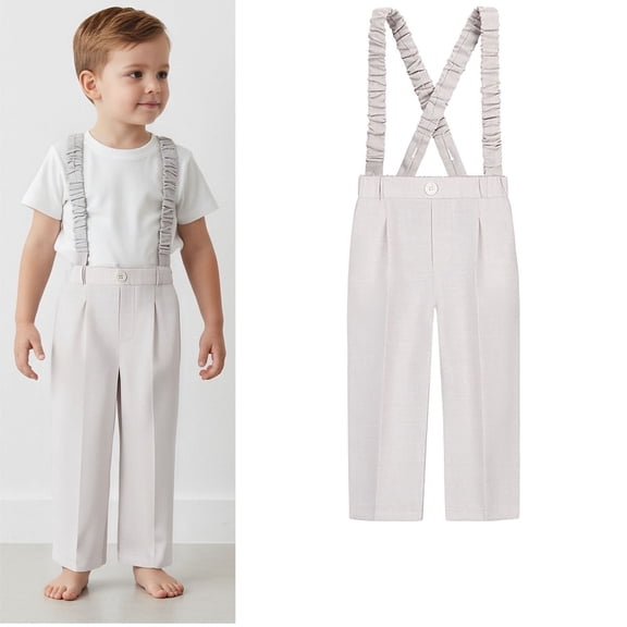 Girl School Uniform Pants with Suspenders Straight Pants with Pockets Grey Girls Uniform Pants Back To School Clothes Size 1-2 Years