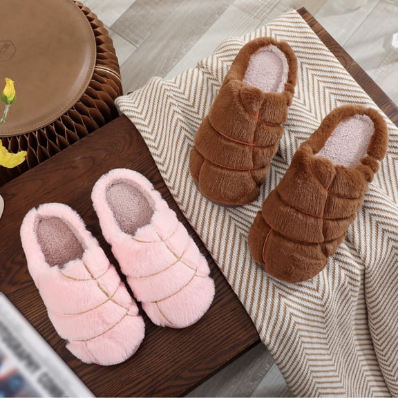 ZELAND Unisex Christmas Conchas Plush Slippers for Men & Women - Cozy Mexican-Style Winter Indoor House Shoes