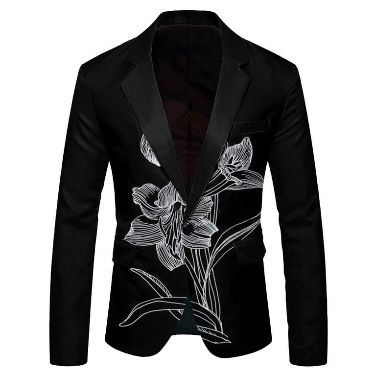 Men s Suit Jackets Mens Vintage Printed Pocket Lapel Button Suit Fashion Retro Style Walmart