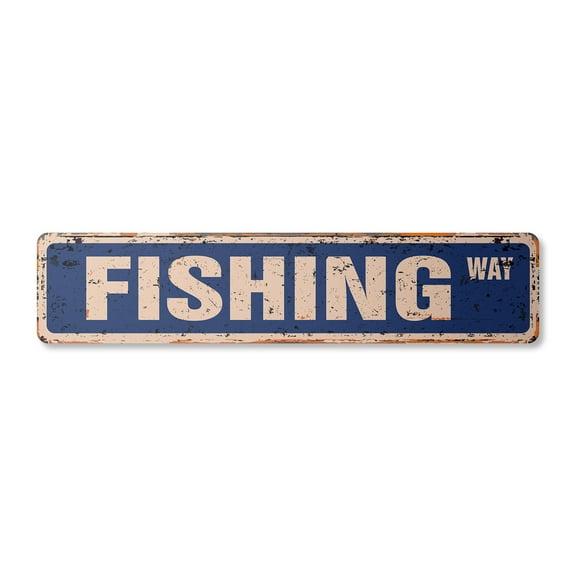 FISHING Vintage Aluminum Street Sign fly bass deep sea ocean rustic metal tin | Indoor/Outdoor |  30" Wide