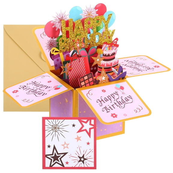 Birthday Card, Pop-Out Birthday Card Gift Card Happy Birthday with Greeting Card and Envelope, Gold Foil