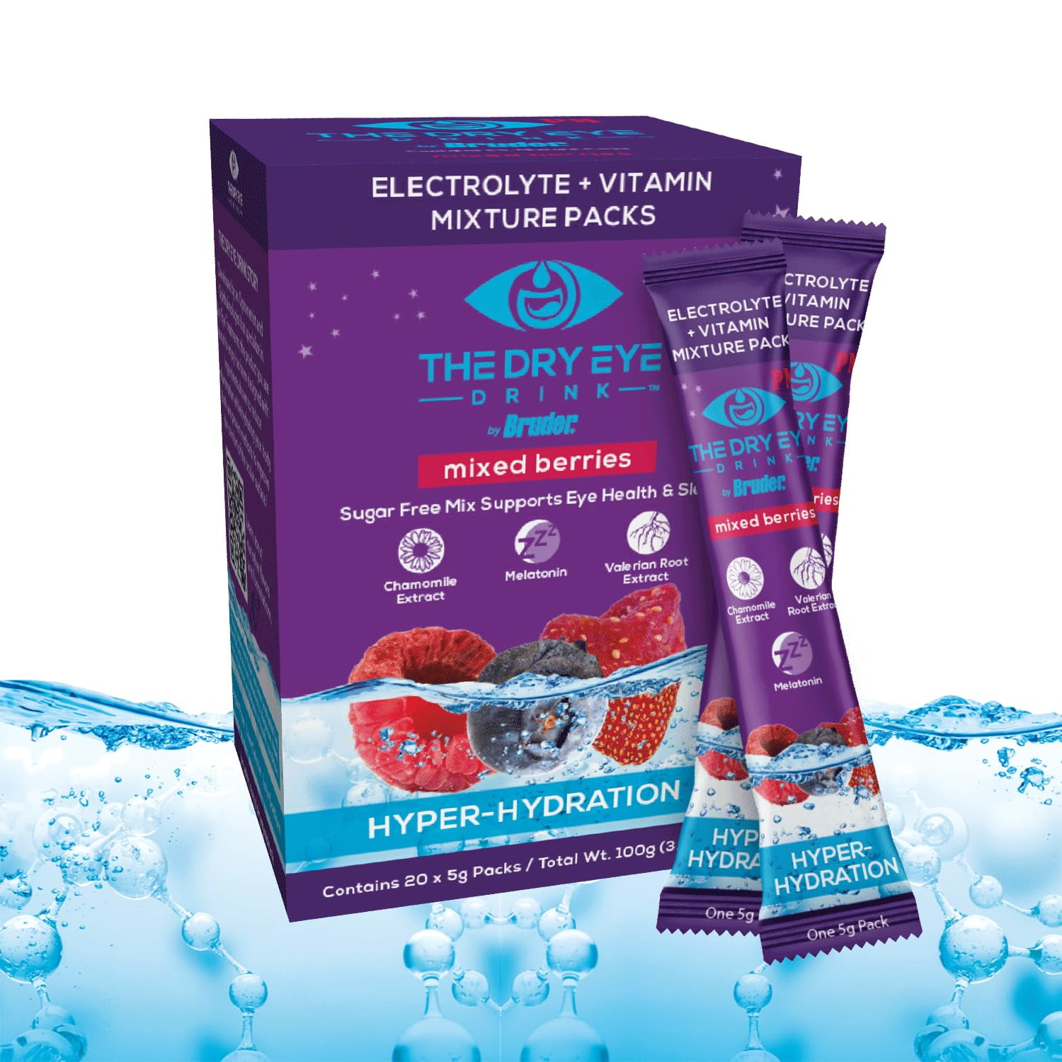 Night Time Mixed Berry Flavor l Ultimate Hydration for Dry Eyes l Sugar-Free Electrolyte Powder Packets l Help Deep and Relaxing Night time Sleep l 5g x 20 Packets