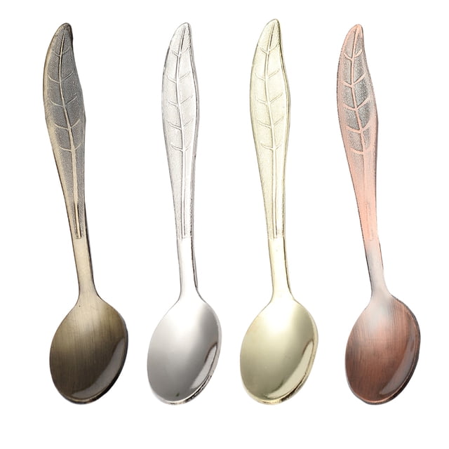 4pcs Forma de hojas Cucharas de café Acero inoxidable Scoops Vintage (color surtido)