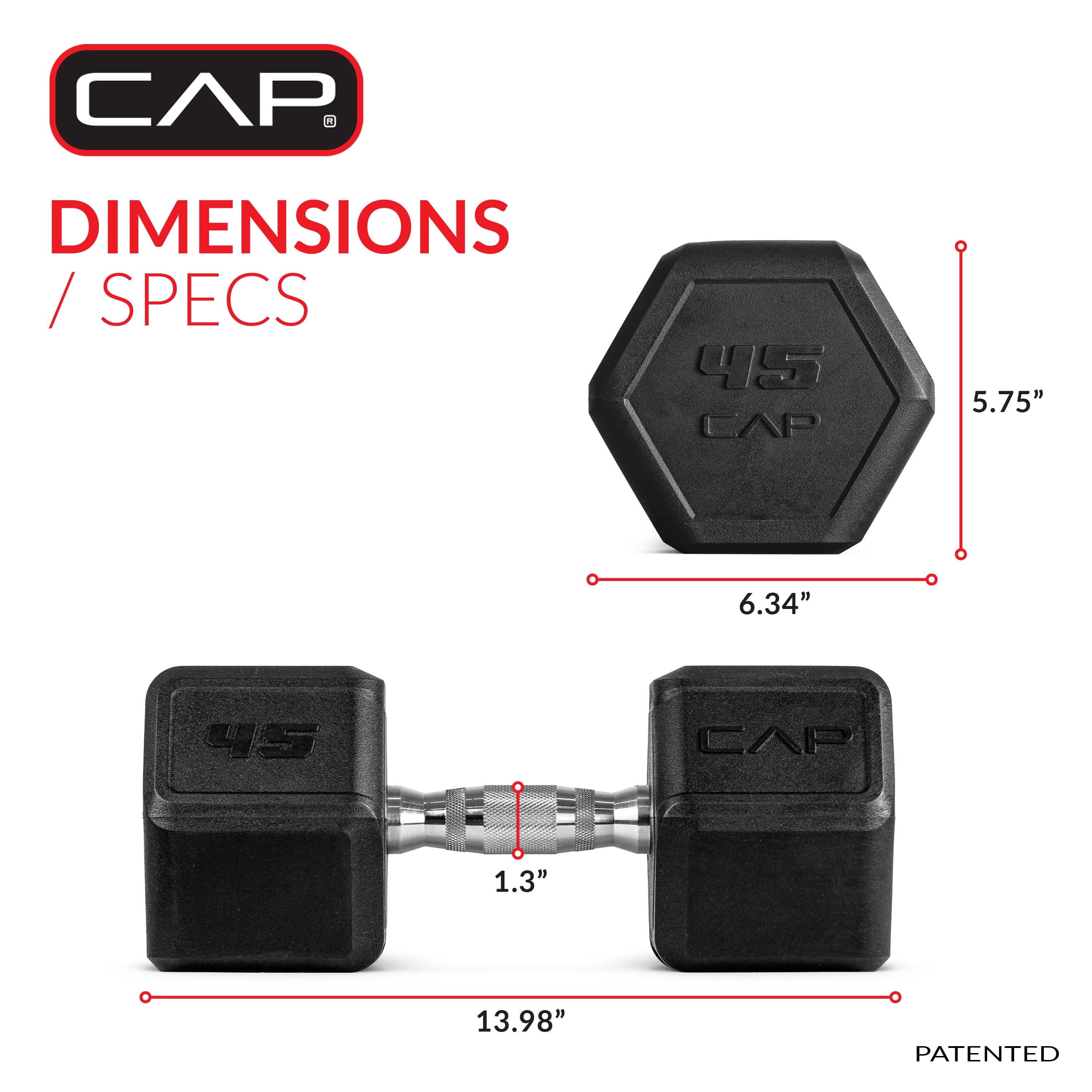 CAP 45 lb Rubber Coated Hex Dumbbell with Contoured Handle