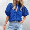 thumbnail image 2 of LIUJUNSHOP Womens Blouses Summer Hollow Out Eyelet Embroidery Tops V Neck Buttons Puff Sleeve Boho Shirts Spring Fashion 2026, 2 of 5