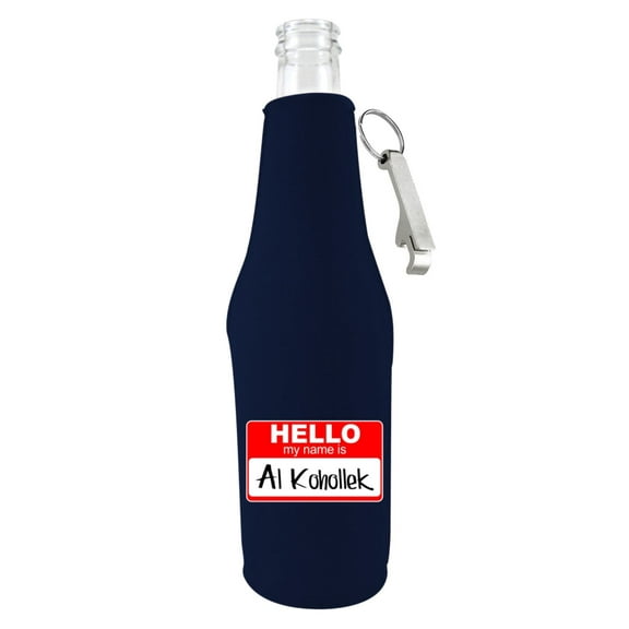 Al Kohollek Name Bottle Coolie With Opener (Navy Blue)