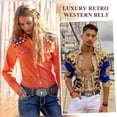 thumbnail image 5 of Western Leather Buckle Belt for Men Women Floral Engraved Cowboy Belt Longhorn Bull Buckle Waist Belt for Jeans, 5 of 6