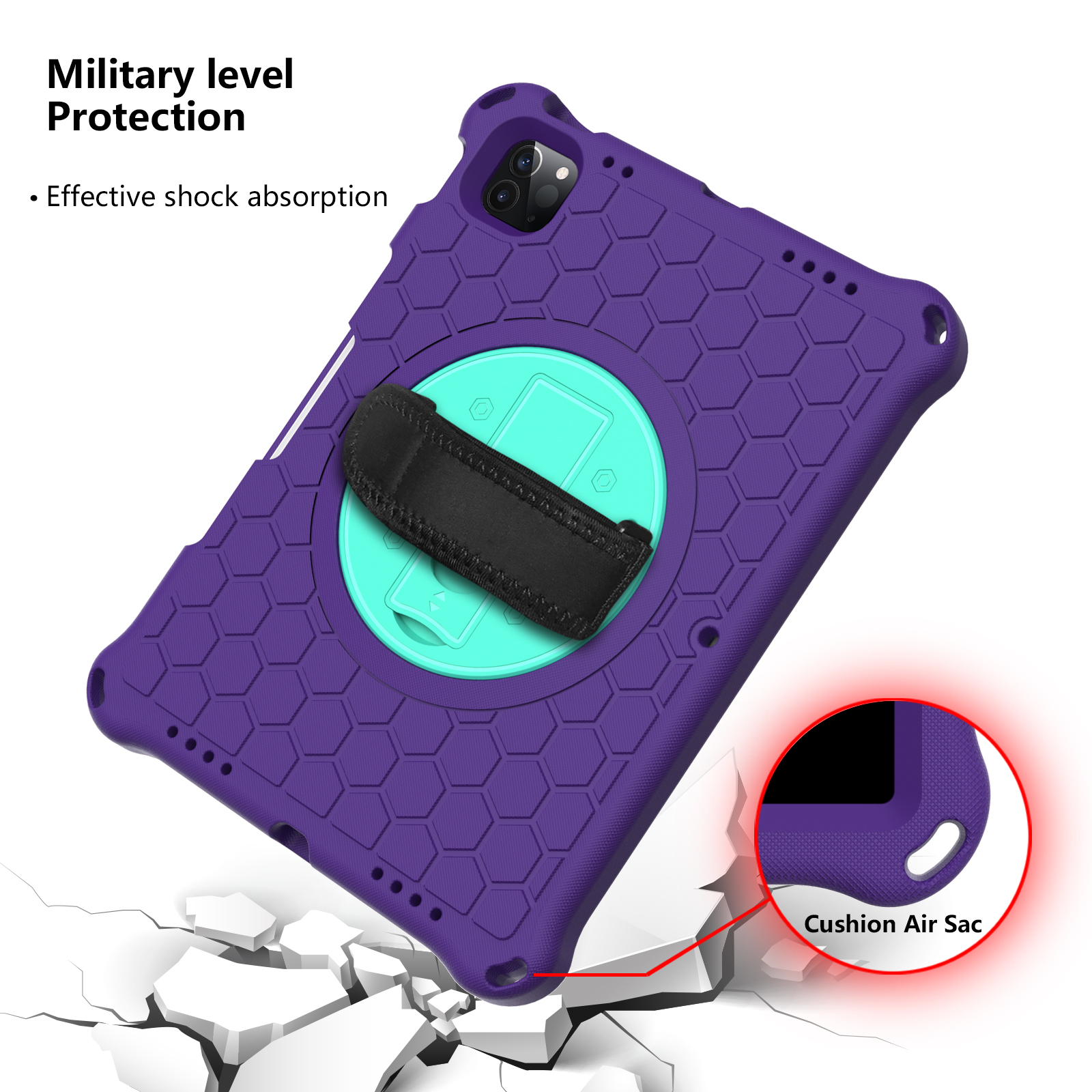 Allytech iPad Air 4th Gen Case, iPad Pro 11 2021 Case, iPad Pro 11 Case 2020/2018, Drop Protection Shockproof Shoulder Strap Pencil Holder Kickstand Case Cover for Apple iPad Air 4 10.9,Purple/Green