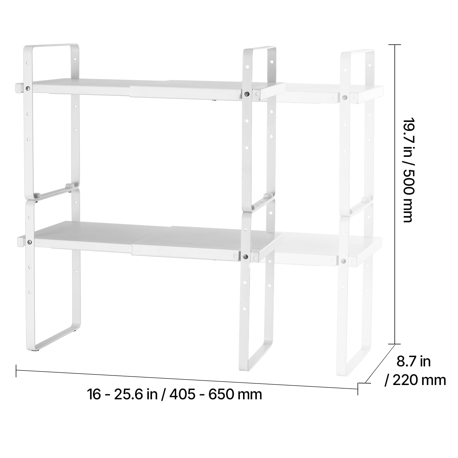 VEVOR Adjustable Kitchen Cabinet Shelf Organizer, Expandable 2 Tier Cabinet Shelf, Stackable Countertop Organizers and Storage Shelf Risers, Pantry Organizers for Kitchen Bathroom Office, White