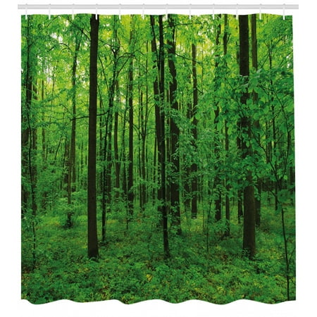 Shower Curtains Trees Nature Nature Shower Curtain, Green Forest Spring with Trees and Bushes Idyllic Rural Scenery Foliage Fresh Eco Picture, Fabric Bathroom Set with Hooks, 69W X 70L Inches, Green, by Ambesonne ()