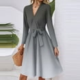 thumbnail image 4 of WTOBBY Women's Fashion Casual V-Neck Long Sleeve Waist Gradient Print Midi Dress Ombre Color Effect for Modern Look Flowy Silhouette with Tie Detail Perfect Transitional Dress,Black L, 4 of 5