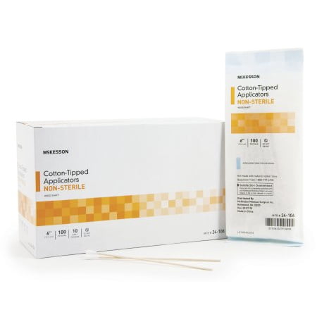 Non Woven Swabs - Mckesson, Cotton Tipped Aplicators Non Sterile, Wood Shaft 6inch