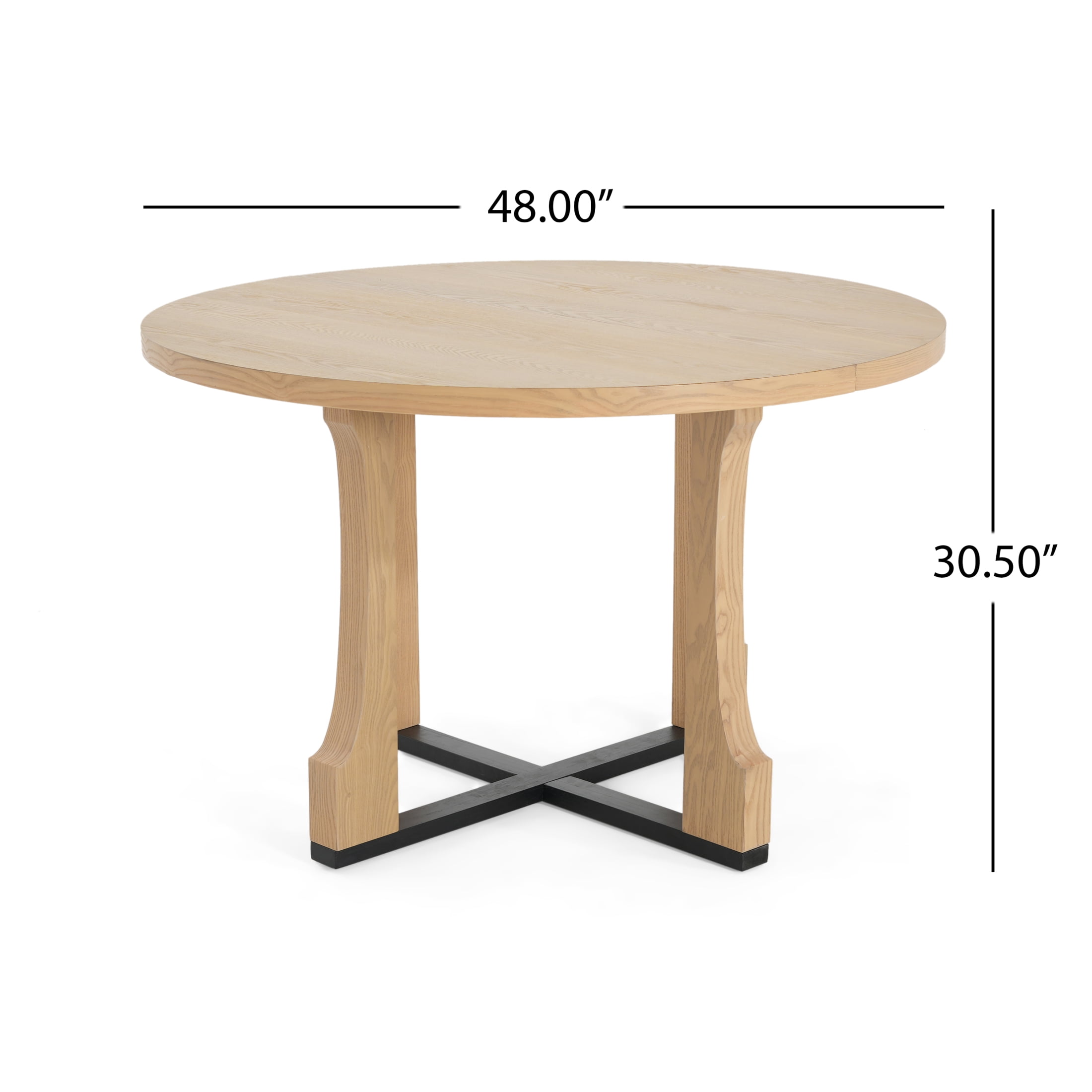 Christopher Knight Home Farmhouse Round Dining Table 48" With Solid Wood X-Base in Natural Ash