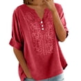 thumbnail image 5 of Tweang Mexico Shirts for Women Gauze Tops for Women Floral Embroidered Boho Tops Cotton Linen Short Sleeve Summer Floral Short Sleeve Tee Short Sleeve Beach Tees Retro Embroidered Red M, 5 of 9