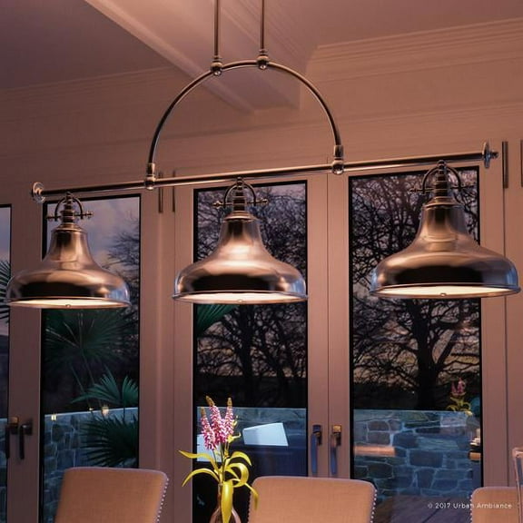 Urban Ambiance Luxury Industrial Chandelier, Large Size: 23.5"H x 52.5"W, with Americana Style Elements, LinearPretty Brushed Nickel Finish and Steel Shades, UQL2283