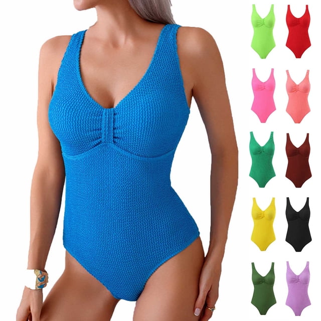 Sentmoon Bikinis for Women with Built in Bra Spaghetti Strap Oversized Bathing Suits for Women Women's Fashion Solid Color Swimsuit Backlessswimsuit for Plus Size & Curvy Figures M