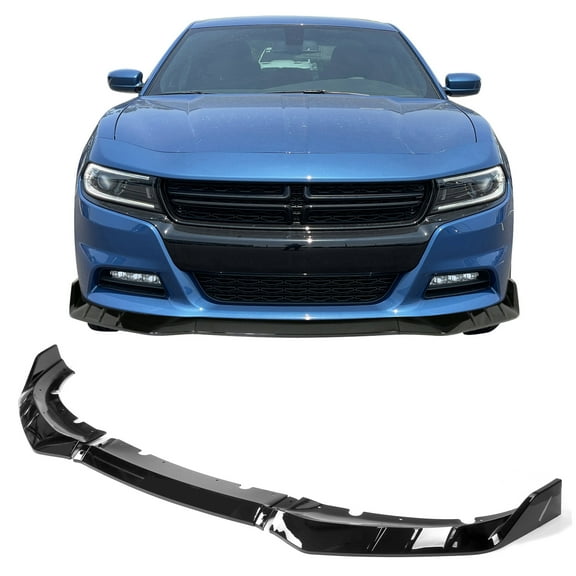 Ikon Motorsports Front Bumper Lip Compatible with 15-23 Dodge Charger Air Dam Chin Spoiler IKON V3 Style Gloss Black ABS 3PC