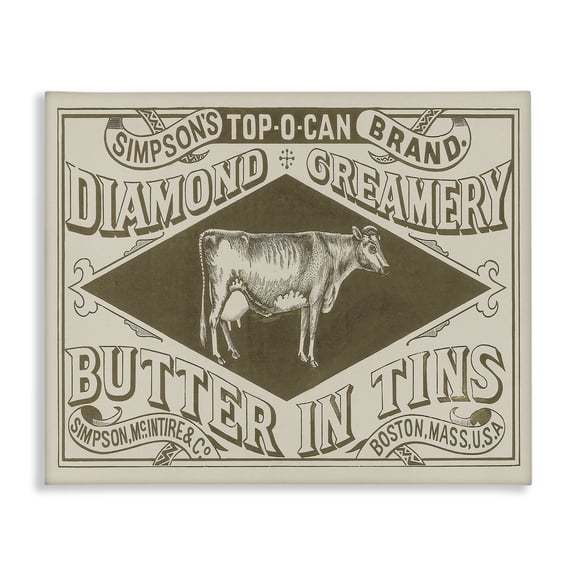 Stupell Industries Vintage Creamery Advertisement Food & Beverage Painting Wrapped Canvas Art Print Wall Art, 20 x 16