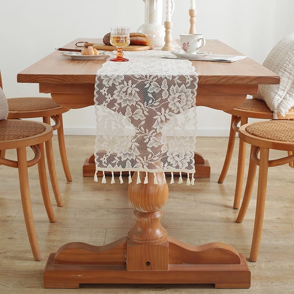 Natural Linen Table Runner Neutral Earth Tones Beige Lace Coffee Table Runners Dresser Scarf for Easter Spring Summer Kitchen Wedding Party, Machine Washable